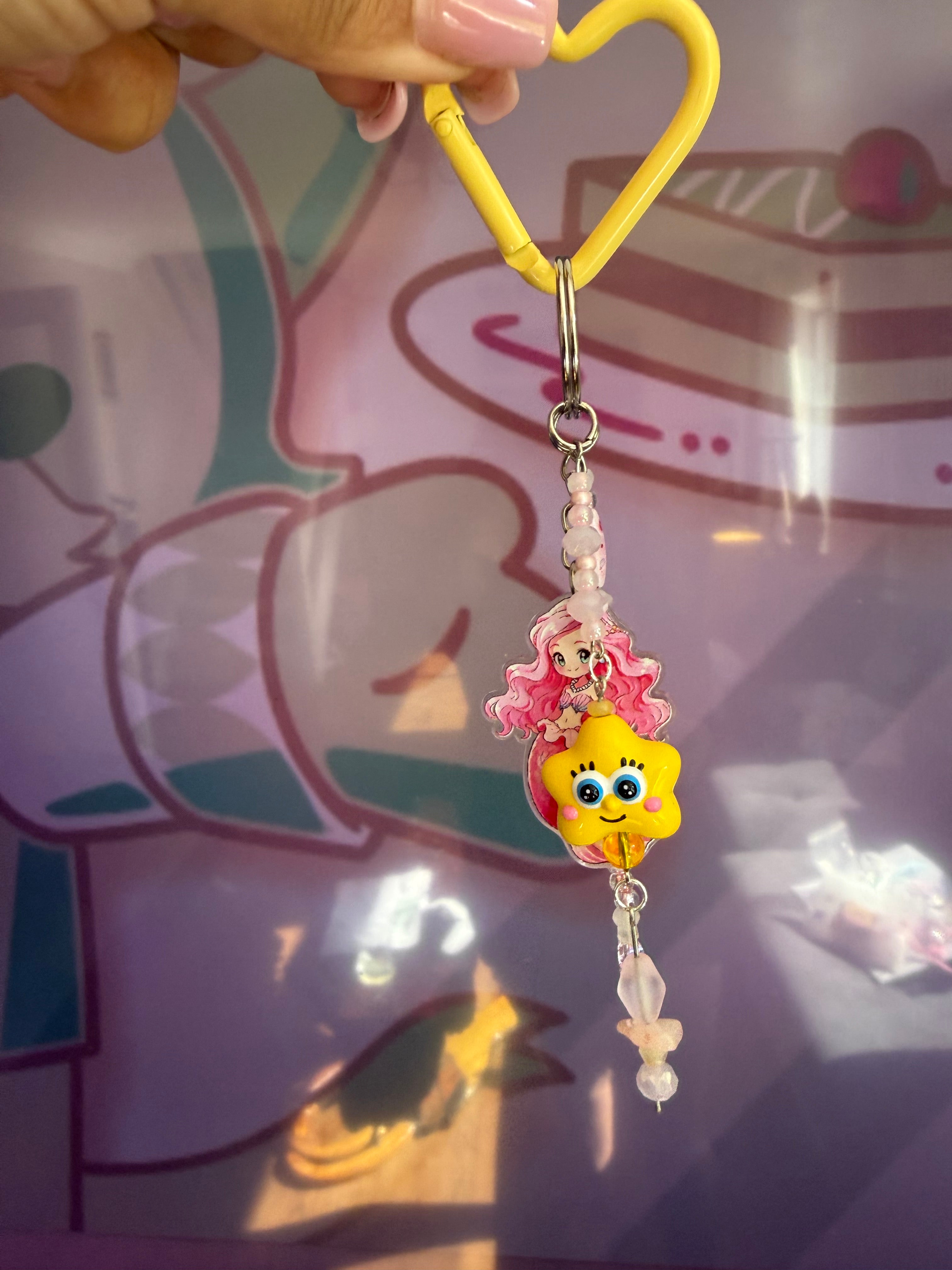Pink Mermaid Star Charm Keyring