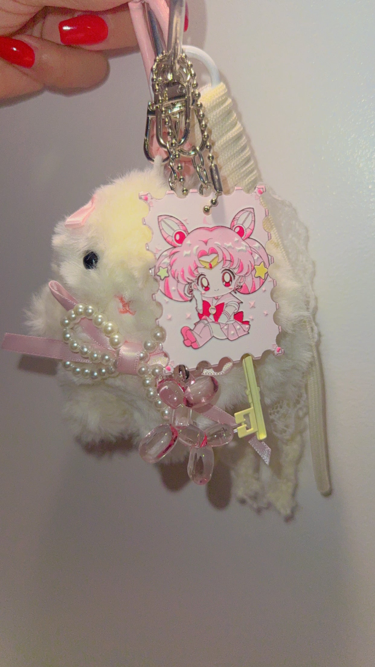 Coquette Bunny Bag Charm | Pearls & Pink Ribbon Keychain