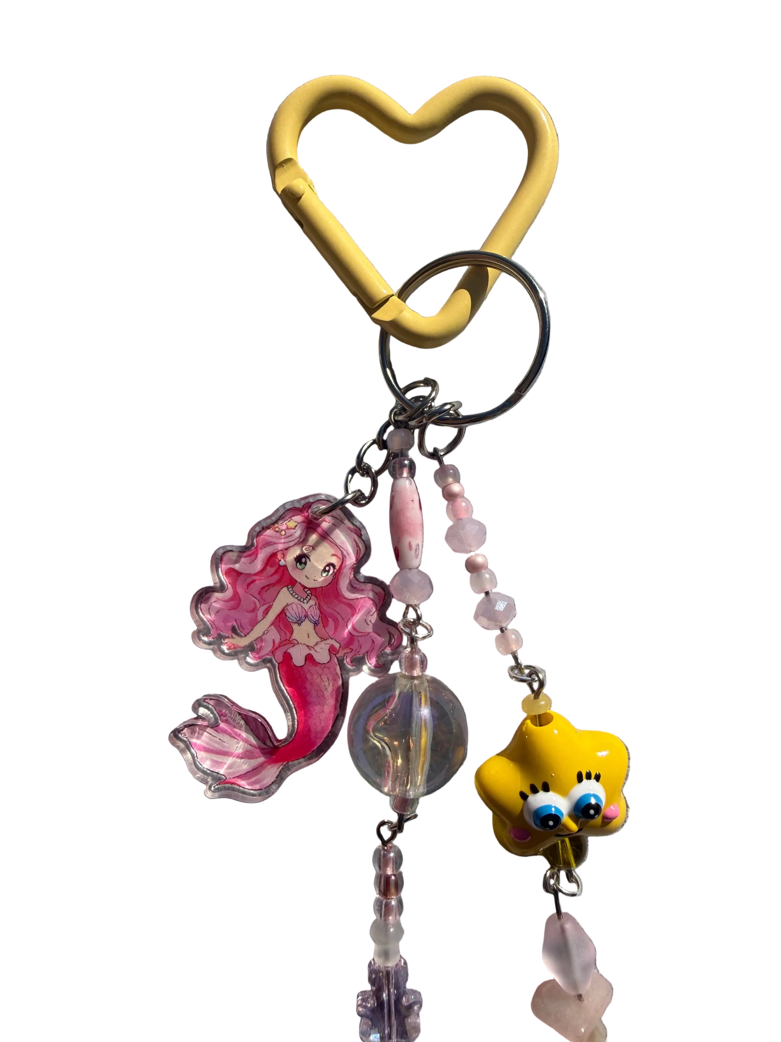 Pink Mermaid Star Charm Keyring