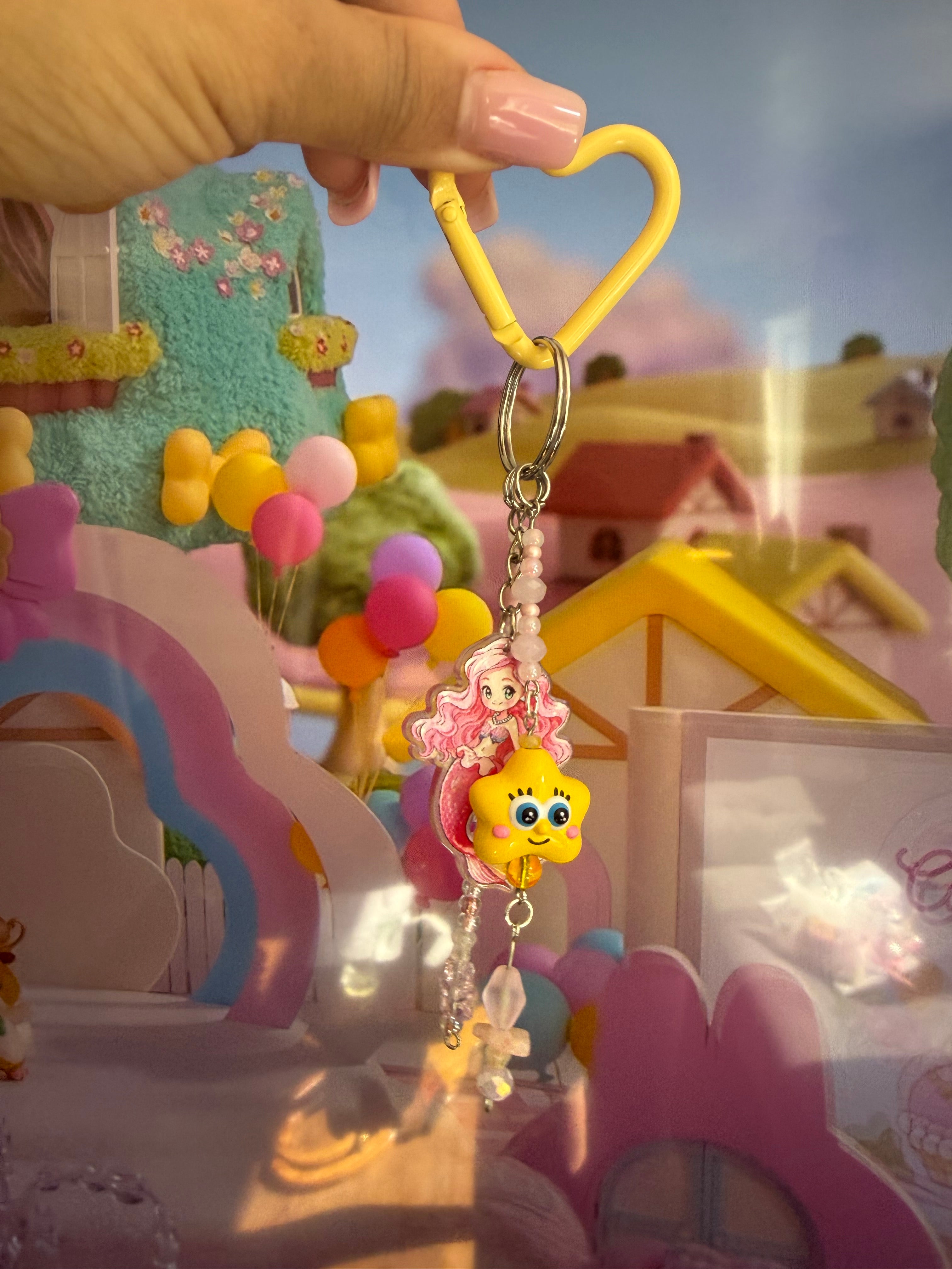 Pink Mermaid Star Charm Keyring