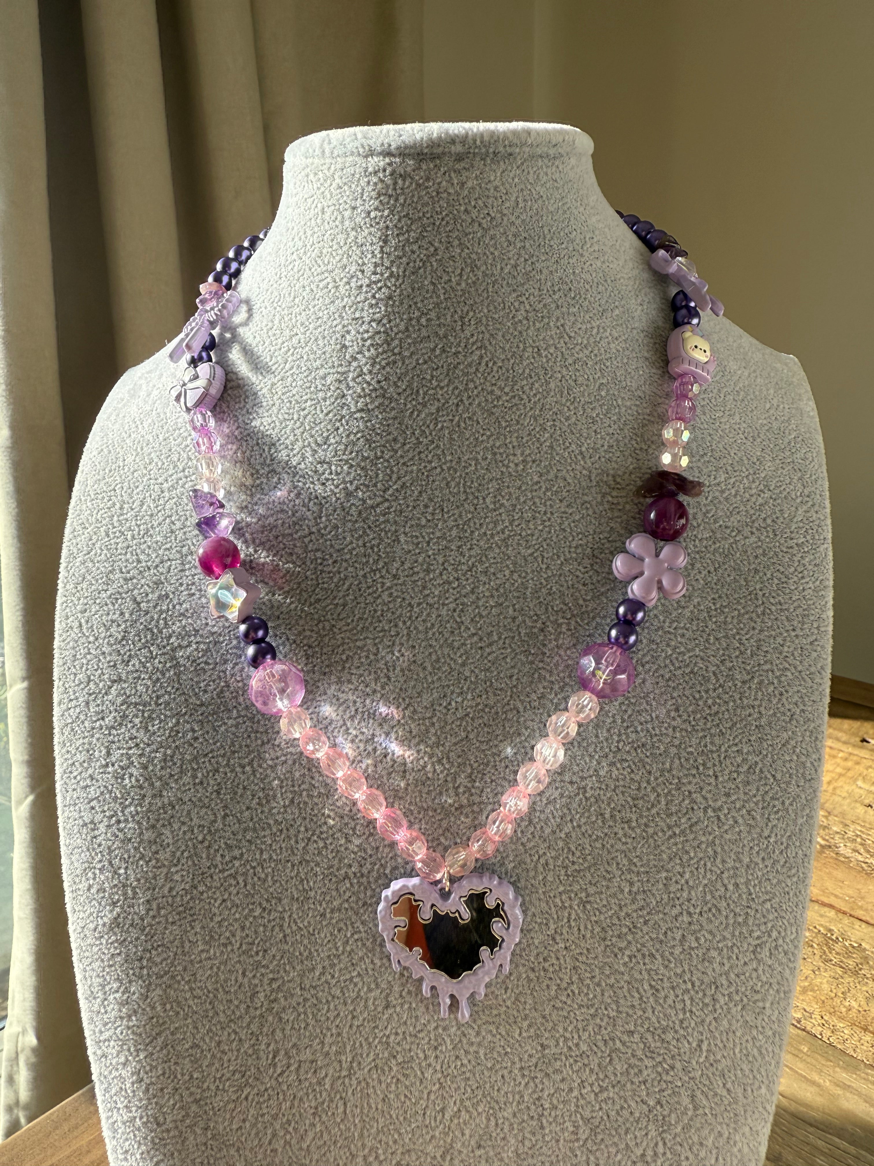 Lavender Drip Heart Charm Necklace