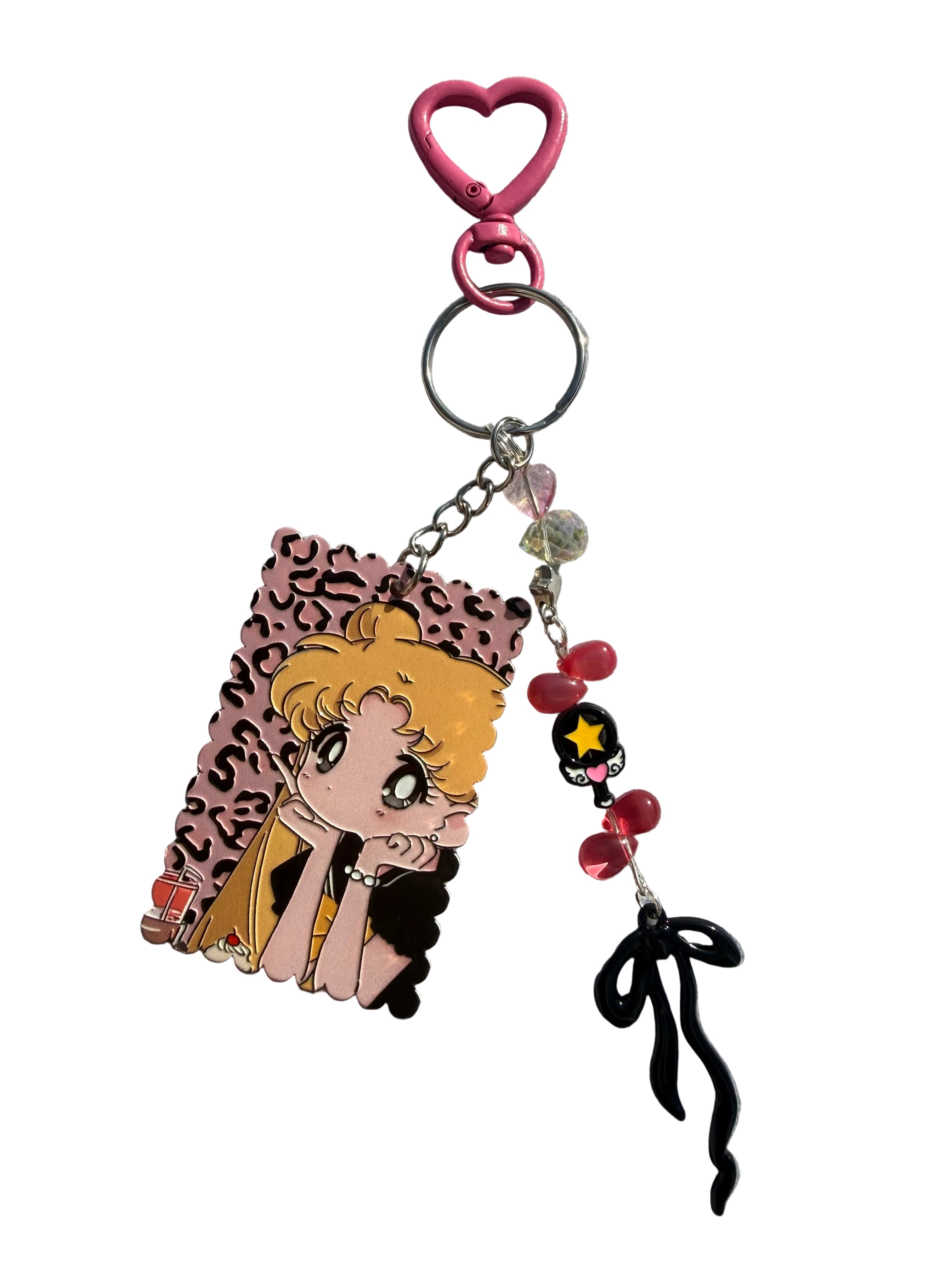 Blonde Magical Girl Leopard Print Keyring | Kawaii Anime Inspired key charm