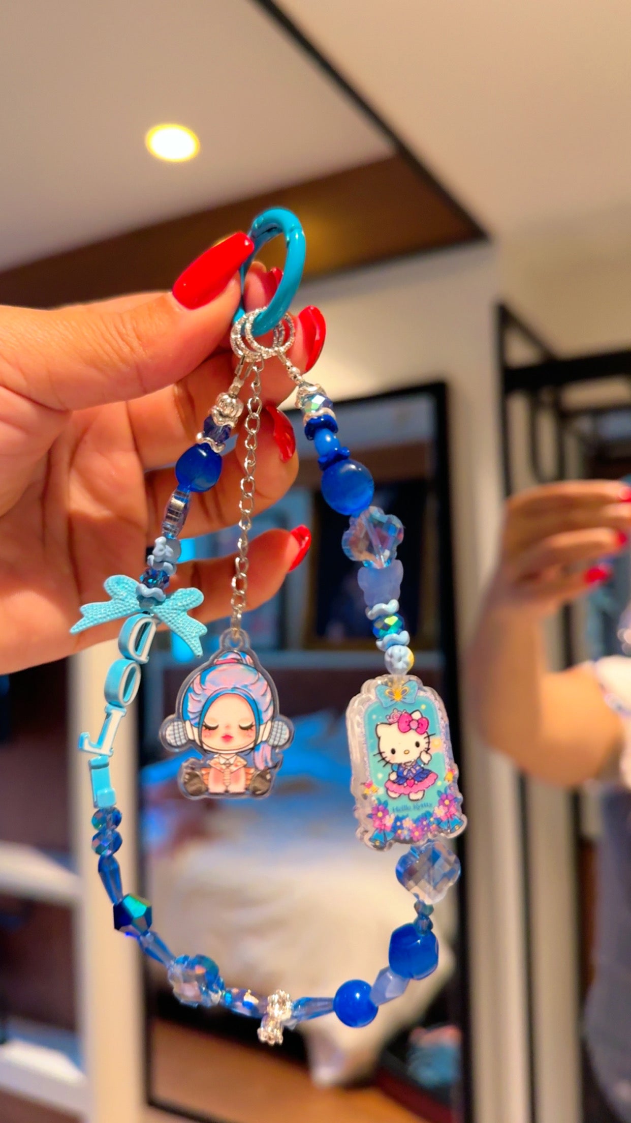 Kawaii Blue Beaded Phone Charm | “DOLL” Aesthetic Strap with Cute Charms