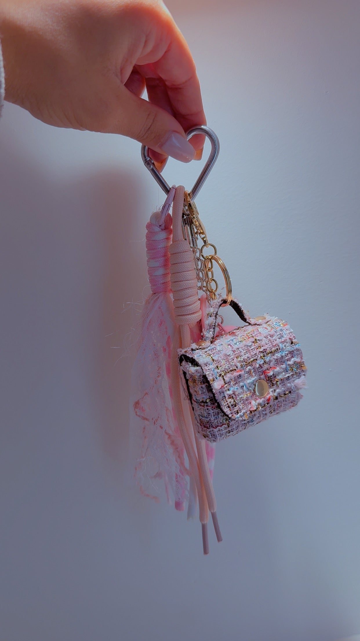 Pink handbag key ring