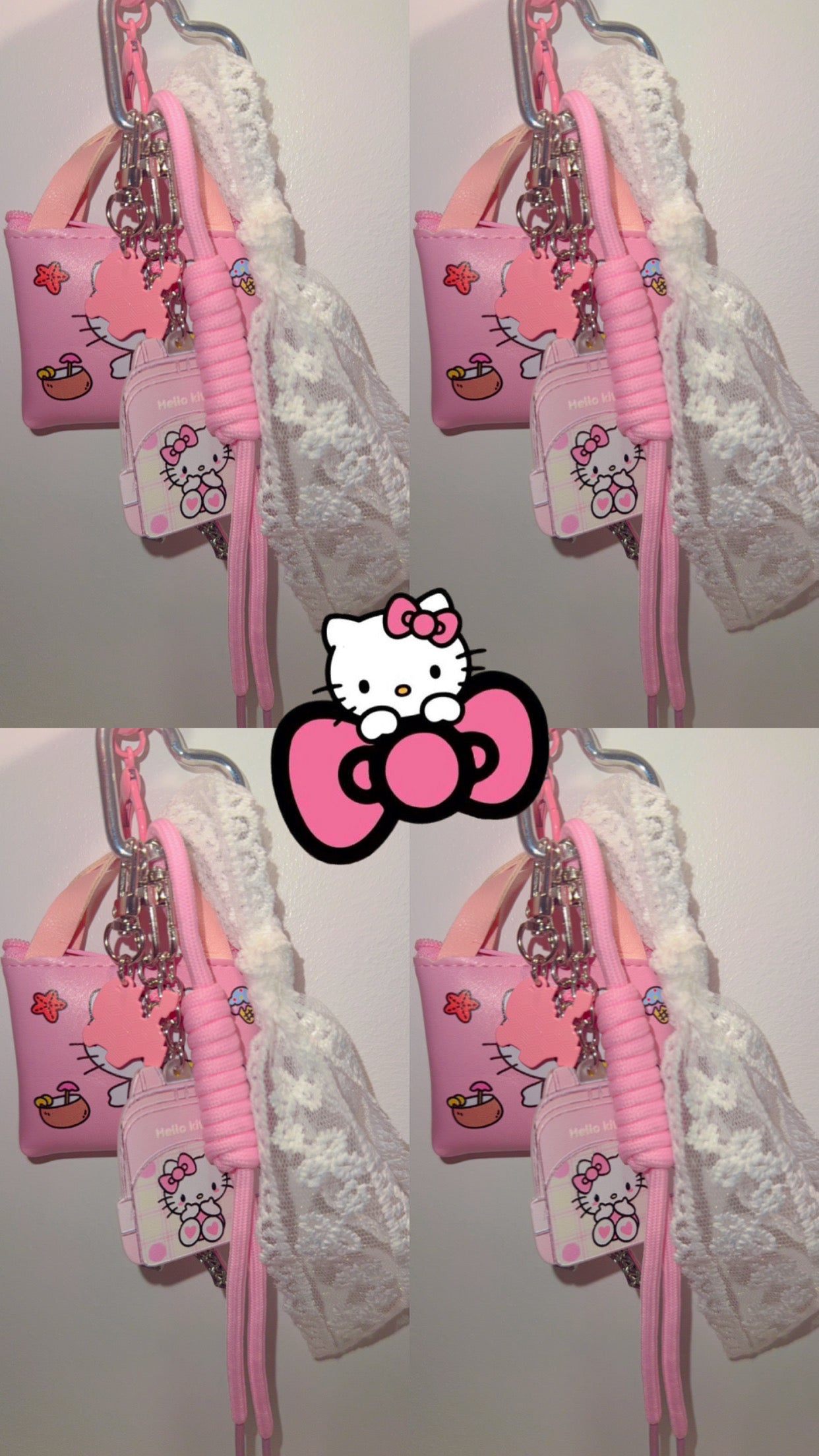 Kitty Inspired Mini Bag Charm | Kawaii Pink Keychain & Lace Accessory”