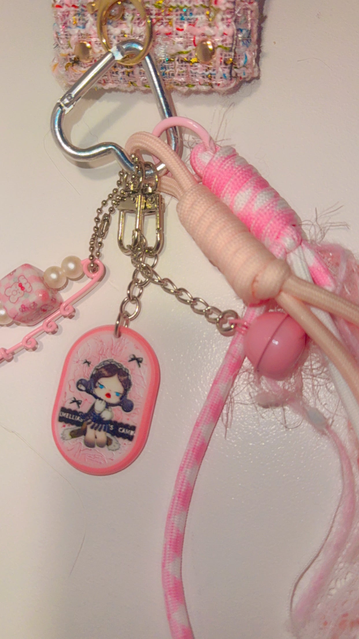 Pink handbag key ring