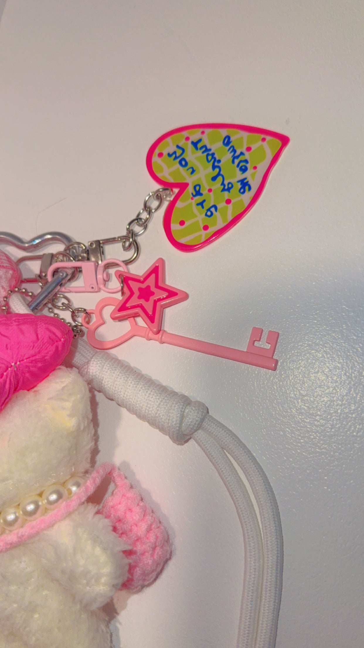 Kawaii Pink Bear Bag Charm | Handmade Ribbon & Pearl Accessory Keychain