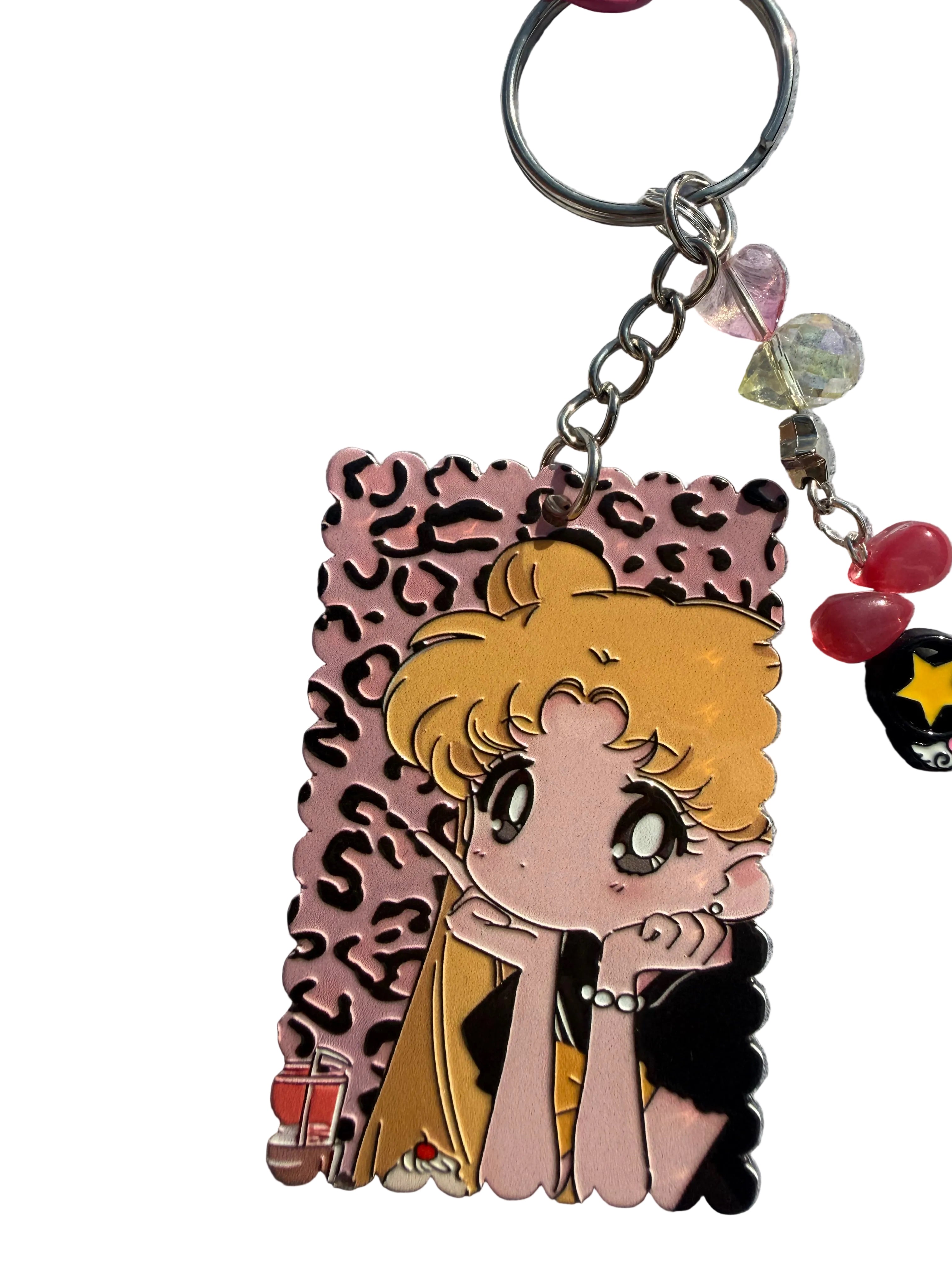 Blonde Magical Girl Leopard Print Keyring | Kawaii Anime Inspired key charm