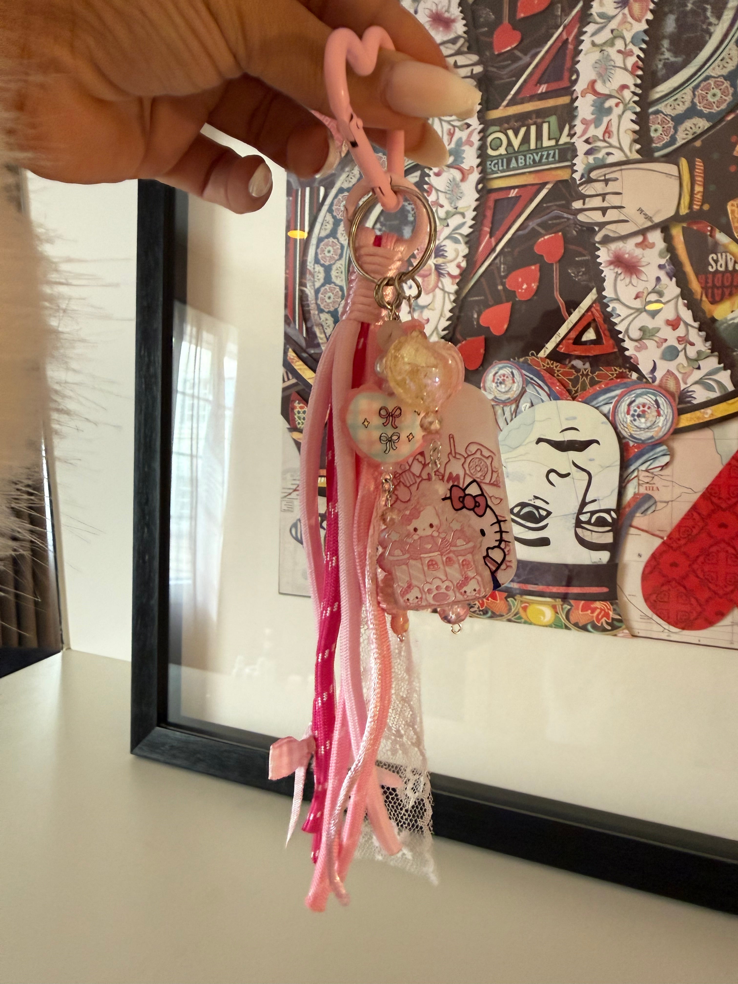 Pink Bow Kitty Keyring Charm