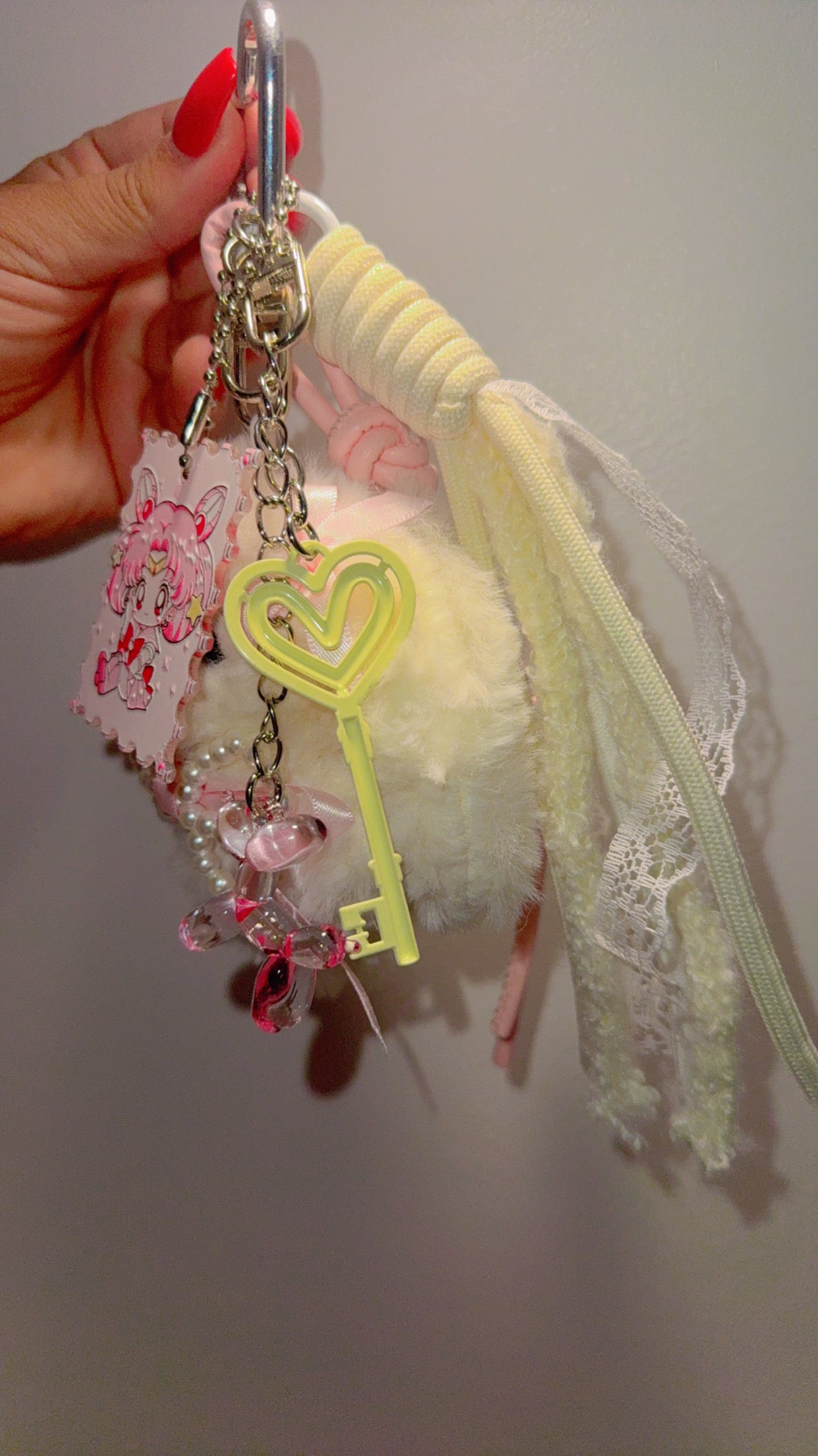 Coquette Bunny Bag Charm | Pearls & Pink Ribbon Keychain