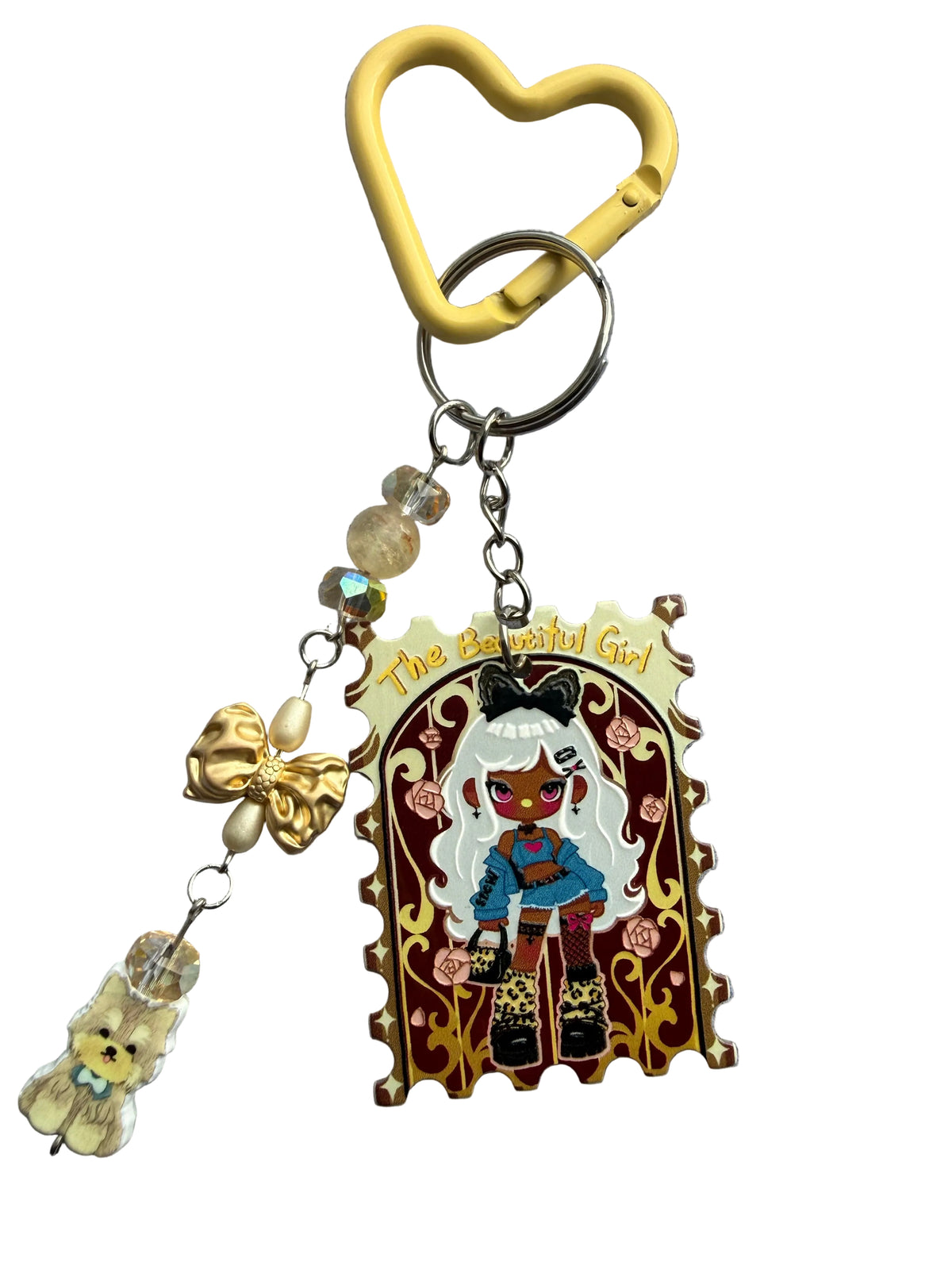 The Beautiful Girl & Bowtie Bark | Cute Stamp Keychain