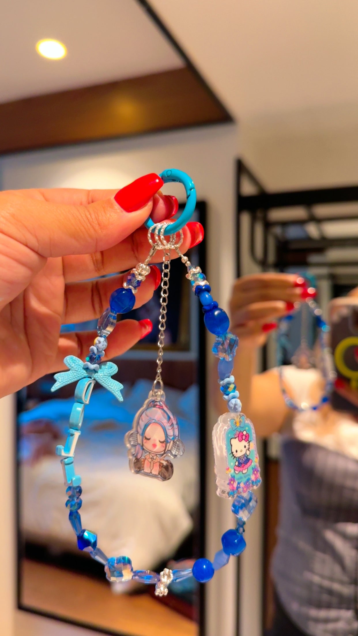 Kawaii Blue Beaded Phone Charm | “DOLL” Aesthetic Strap with Cute Charms