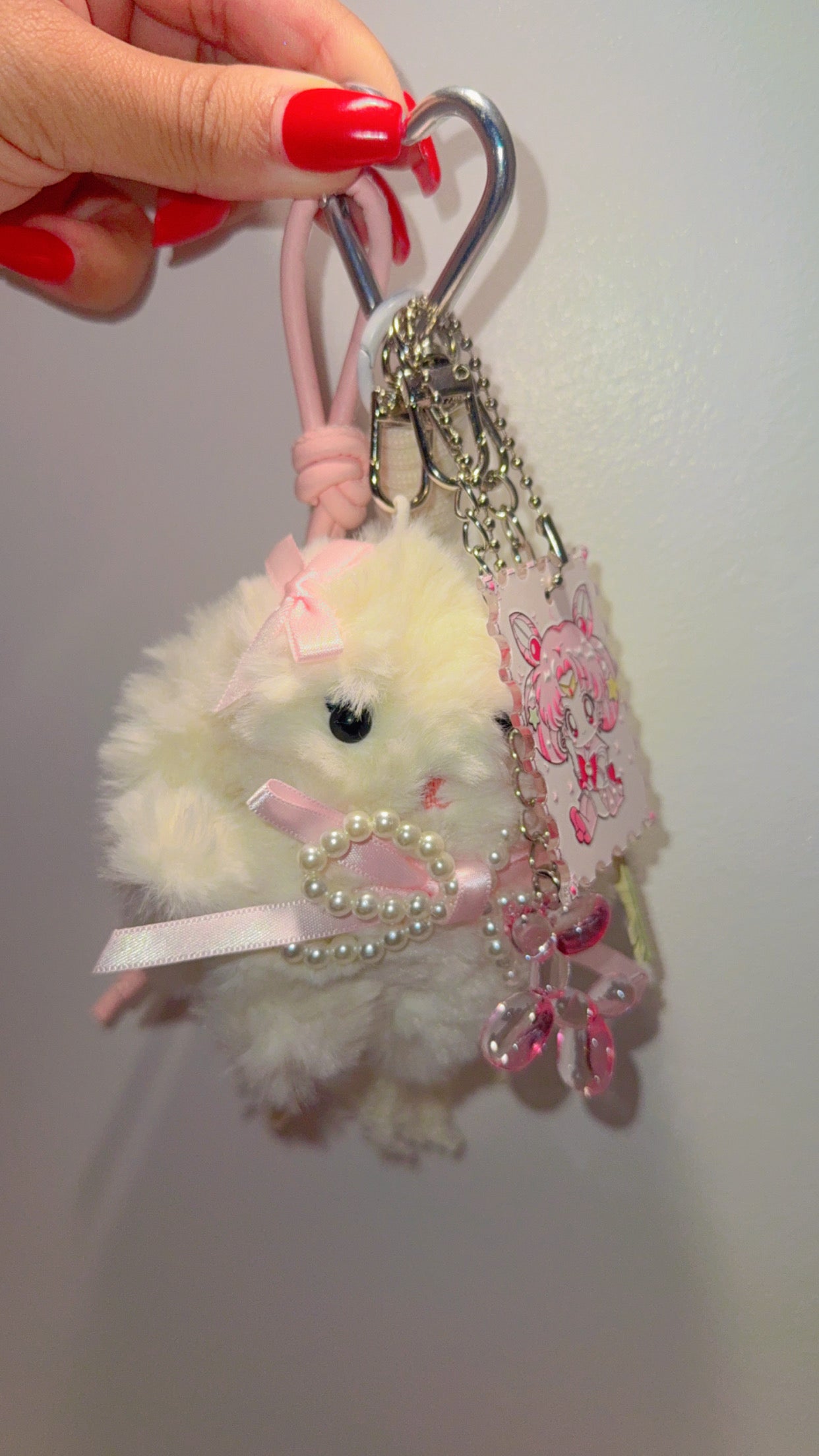 Coquette Bunny Bag Charm | Pearls & Pink Ribbon Keychain