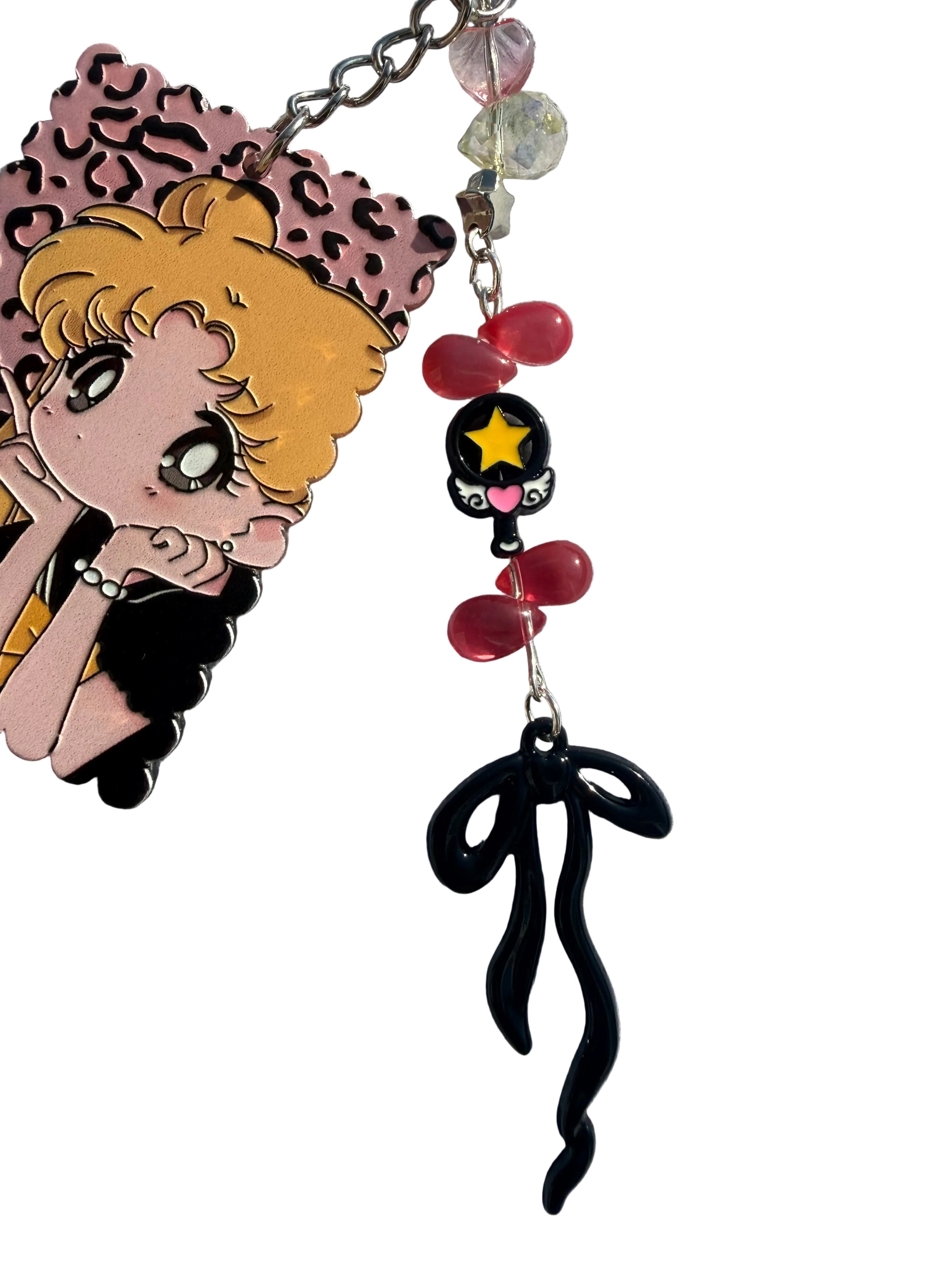Blonde Magical Girl Leopard Print Keyring | Kawaii Anime Inspired key charm