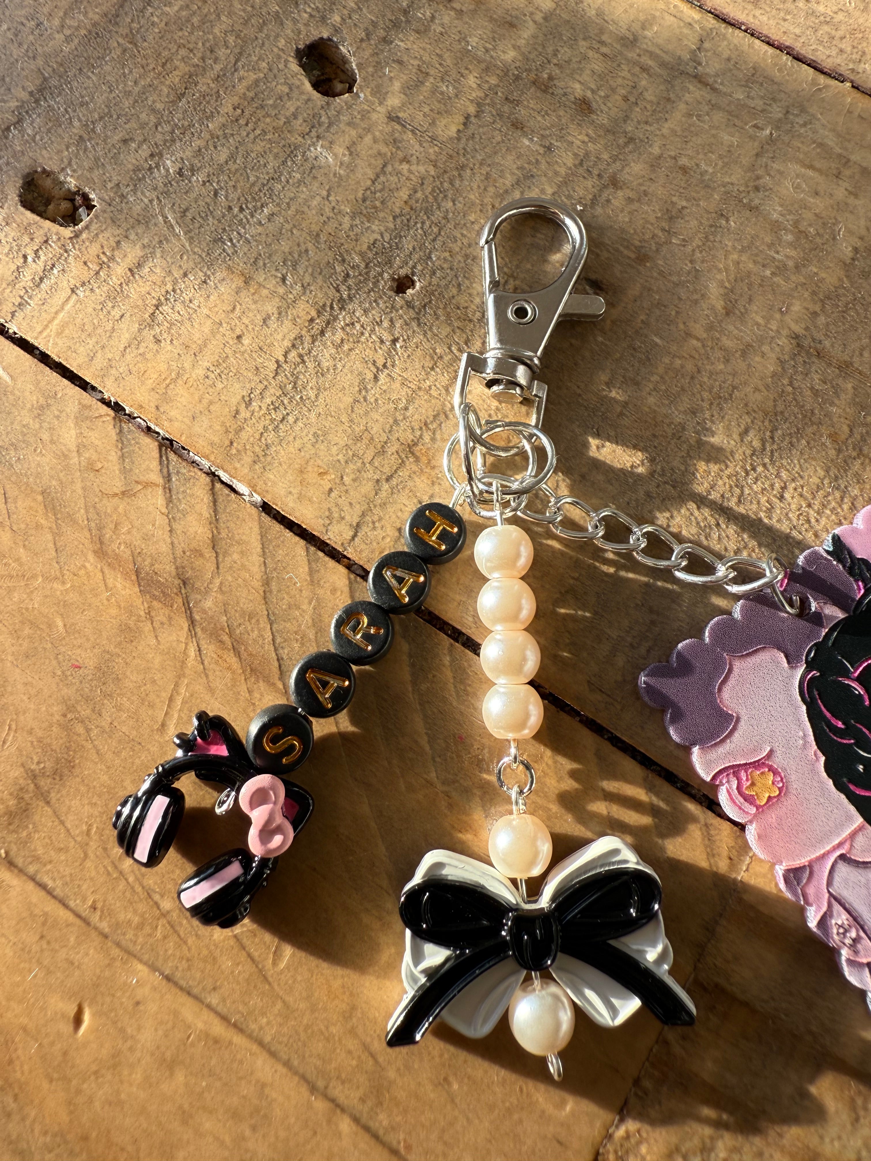 Custom Name Anime-Inspired Keychain | Kawaii Bow & Pearl Charm