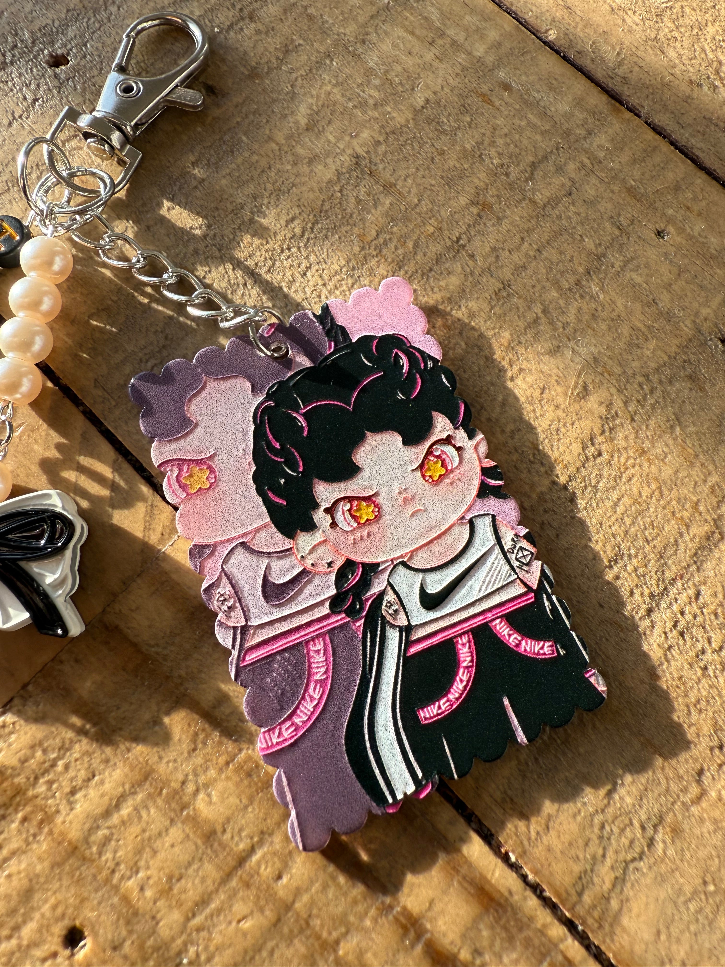 Custom Name Anime-Inspired Keychain | Kawaii Bow & Pearl Charm