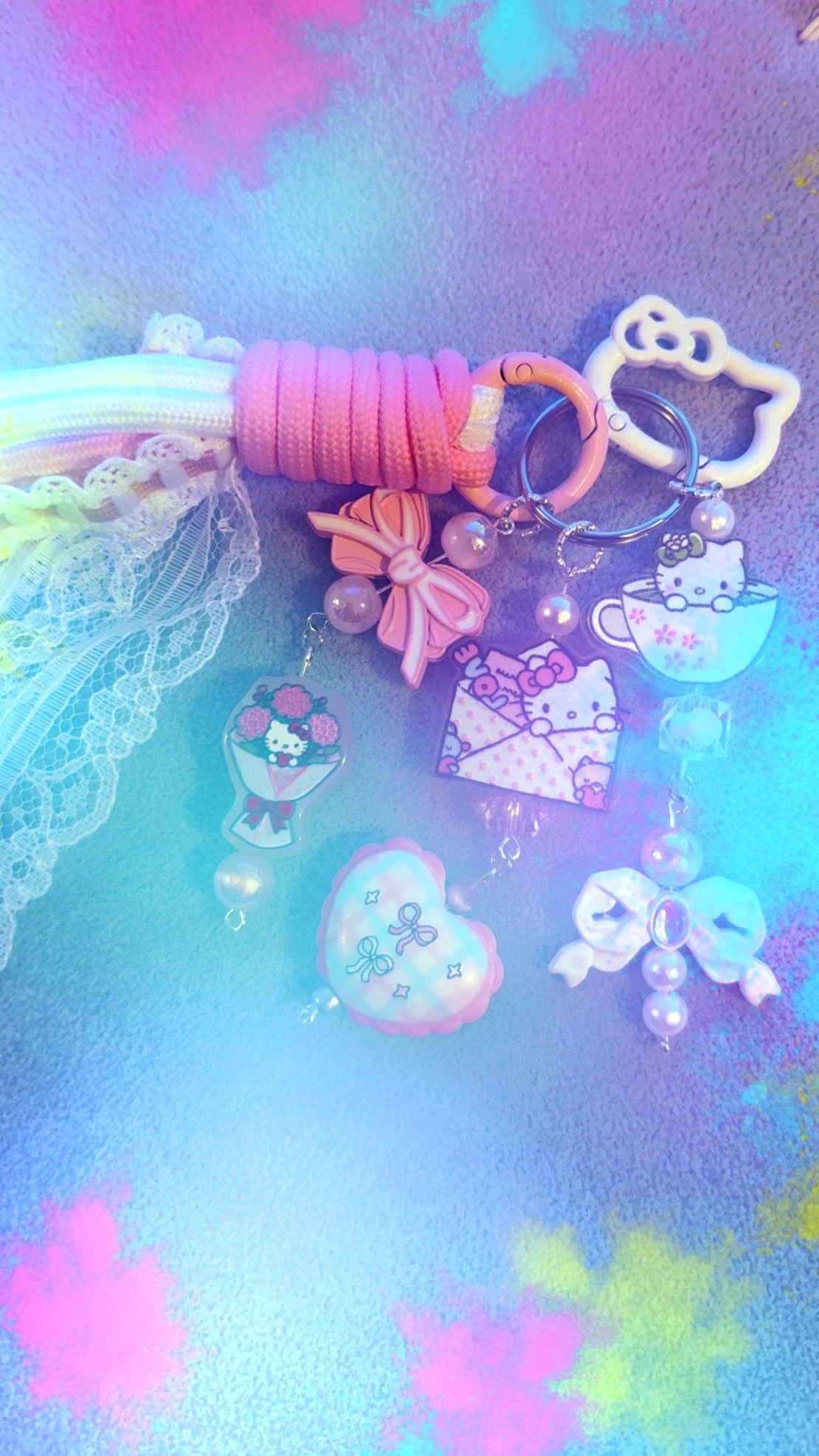 Coquette Pink Kitty Keychain with Bow & Pearls