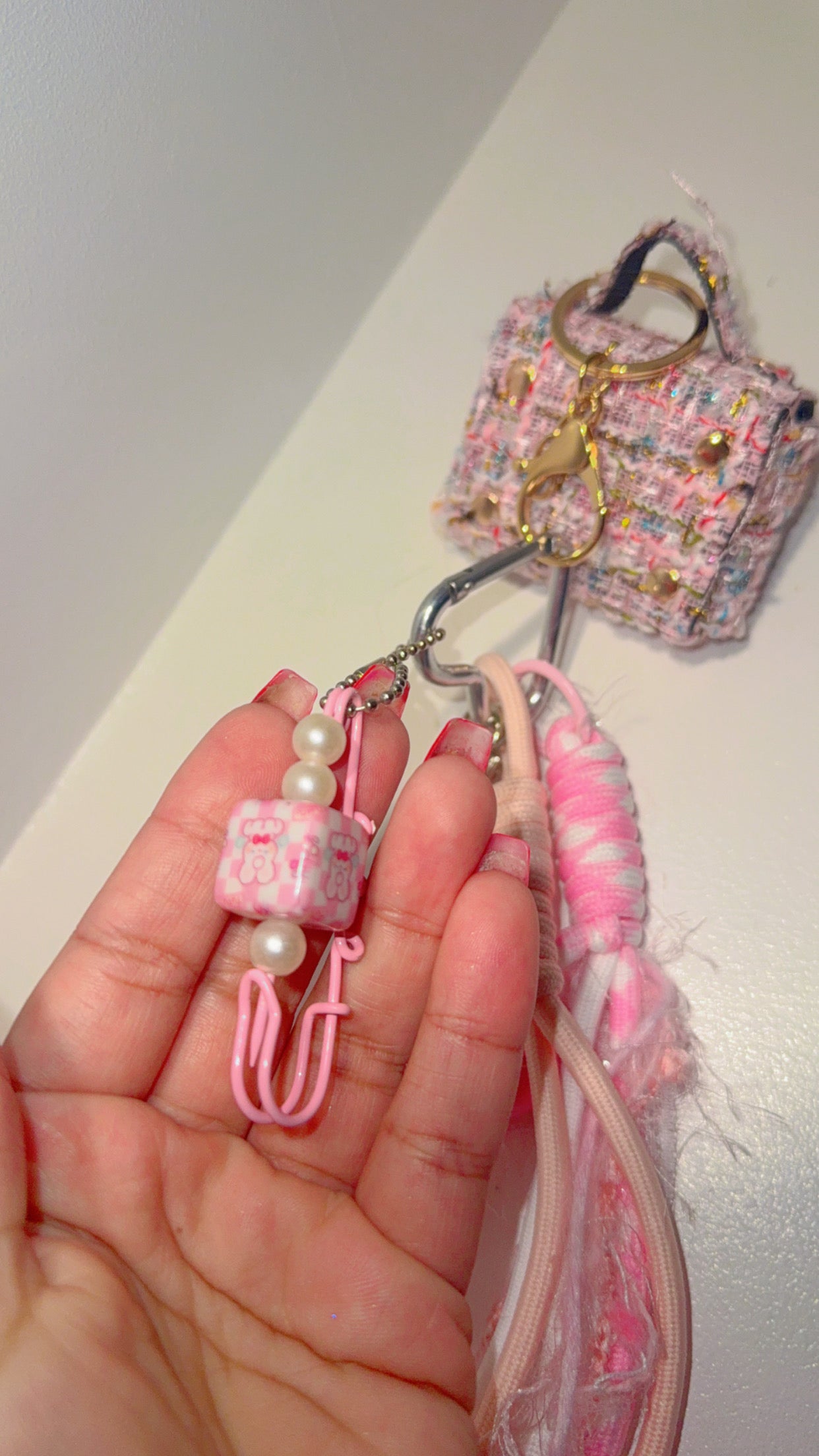 Pink handbag key ring