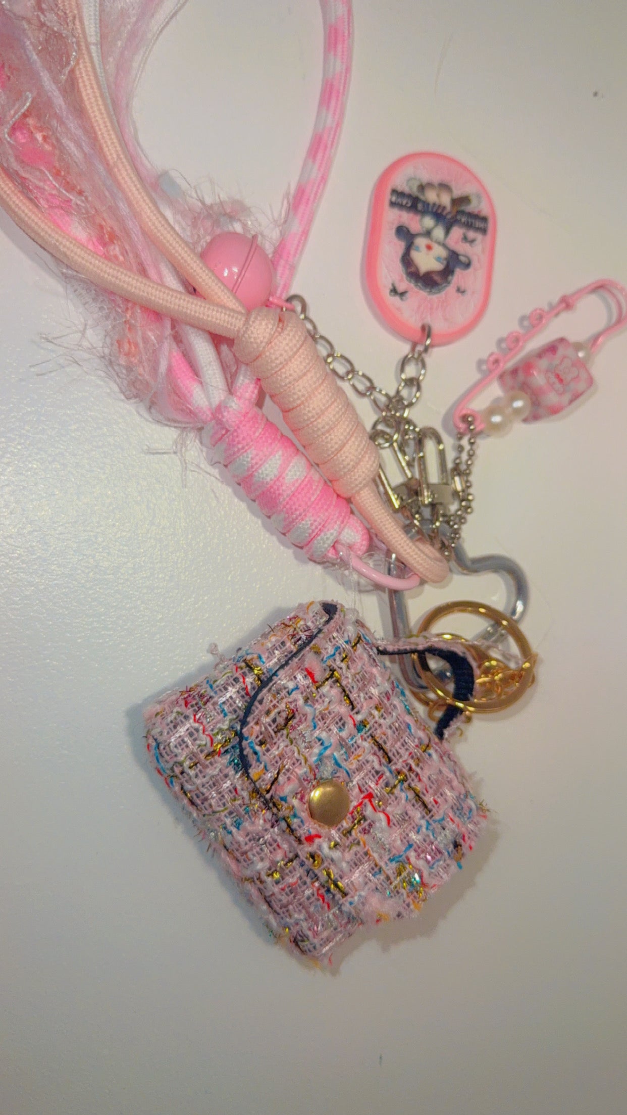 Pink handbag key ring